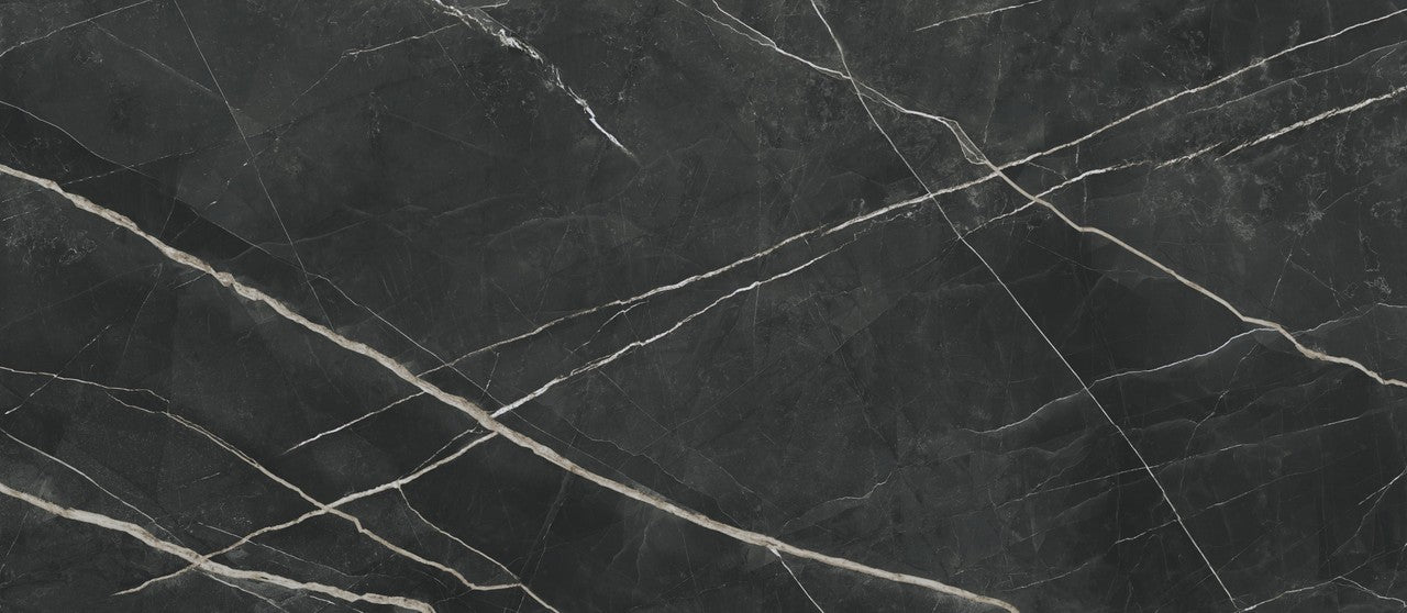 Carrelage effet Marbre Noir Notte 278x120x0,6 cm Brillant Florenza - Mur intérieur