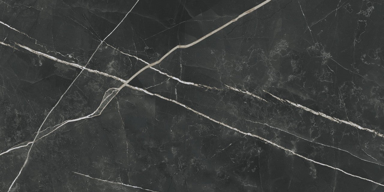 Carrelage effet Marbre Noir Notte 120x60x0,9 cm Brillant Florenza - Sol et mur intérieur