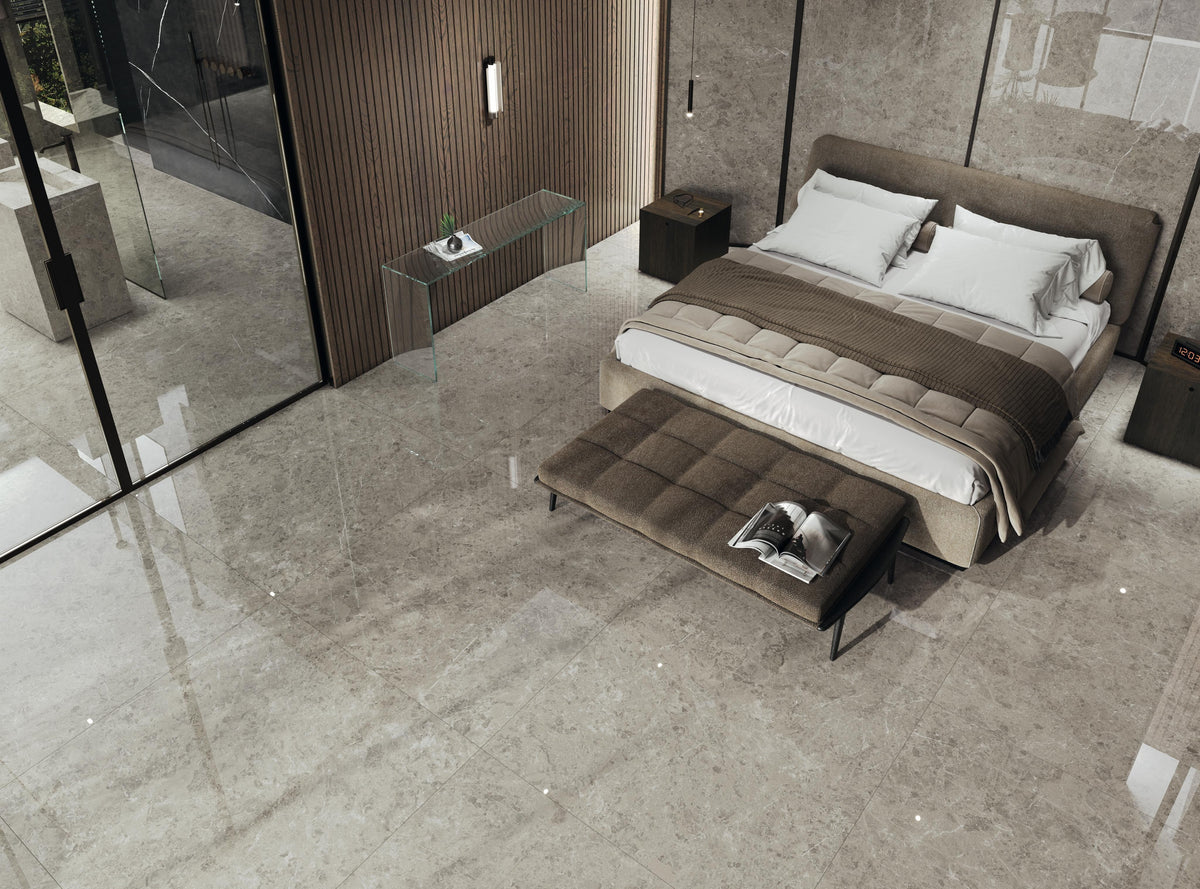 Carrelage effet Marbre Gris Impérial 240x120x0,9 cm Brillant Orsiano - Mur intérieur