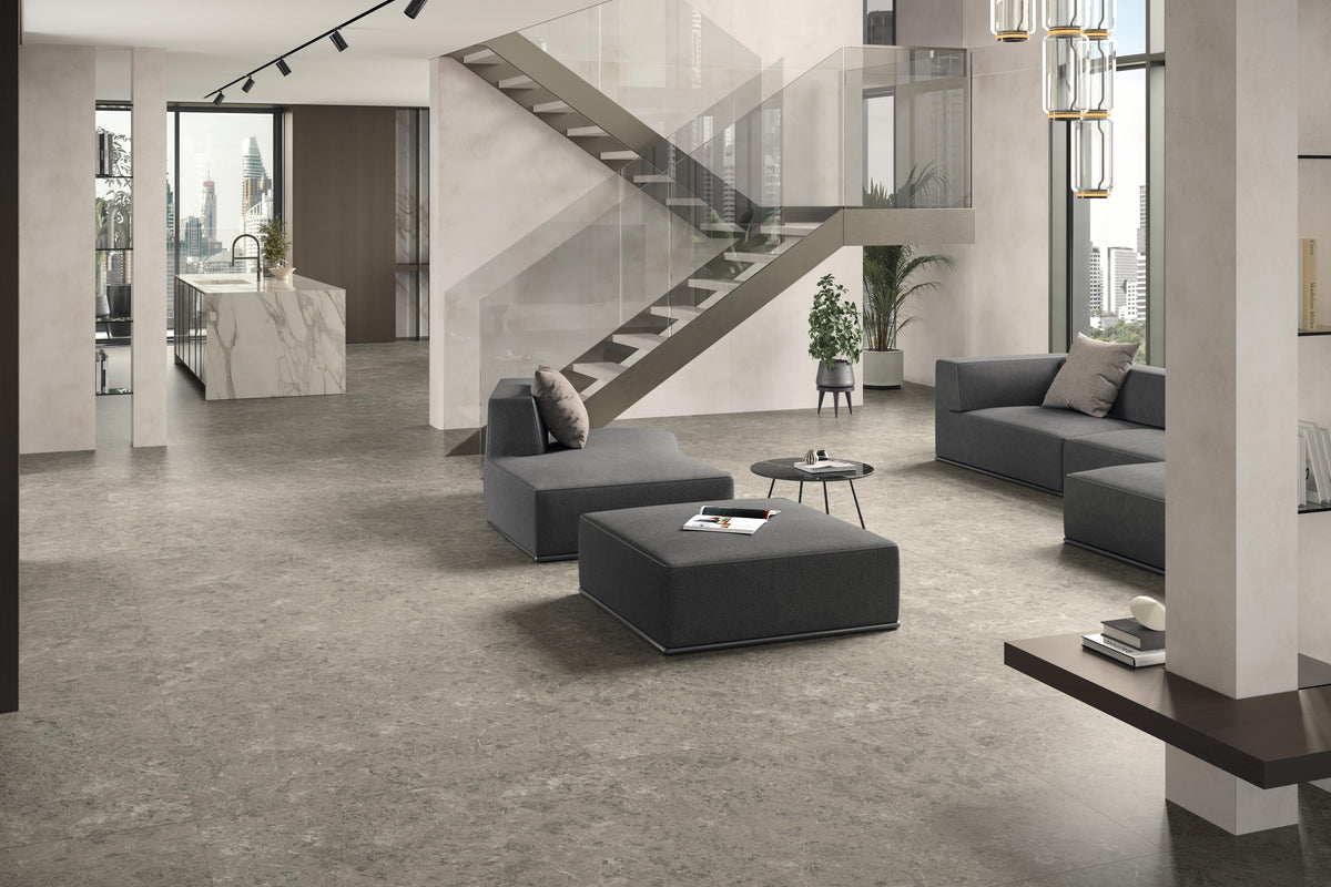 Carrelage effet Béton Gris Luce 278x120x0,6 cm Mat Montera - Mur intérieur