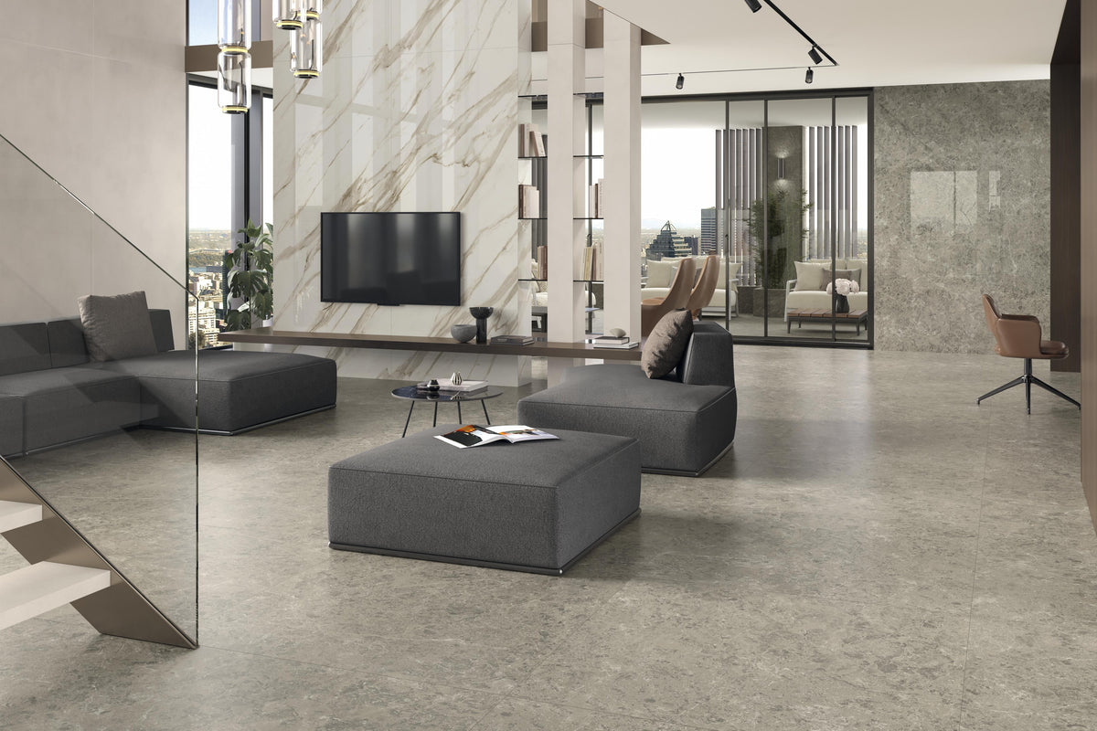 Carrelage effet Béton Gris Luce 278x120x0,6 cm Mat Montera - Mur intérieur
