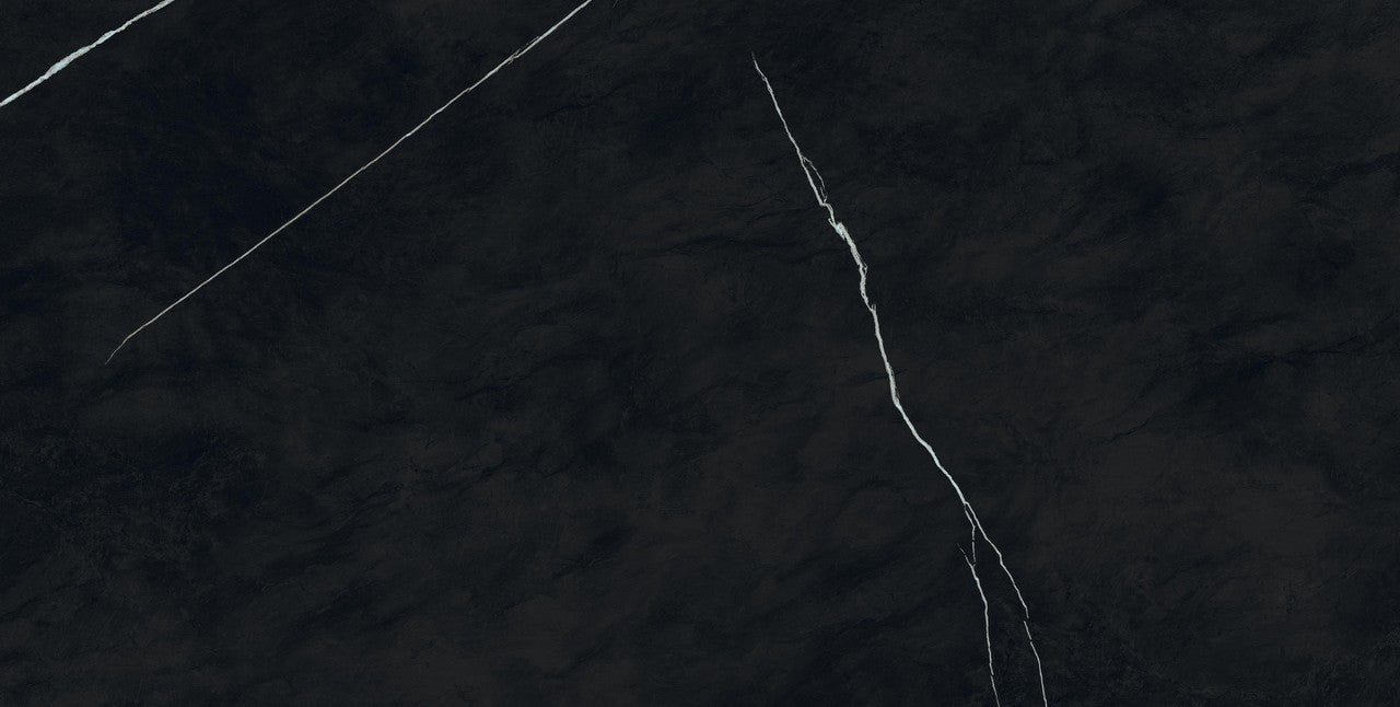 Carrelage effet Marbre Noir Impérial 150x75x0,9 cm Brillant Orsiano - Sol et mur intérieur