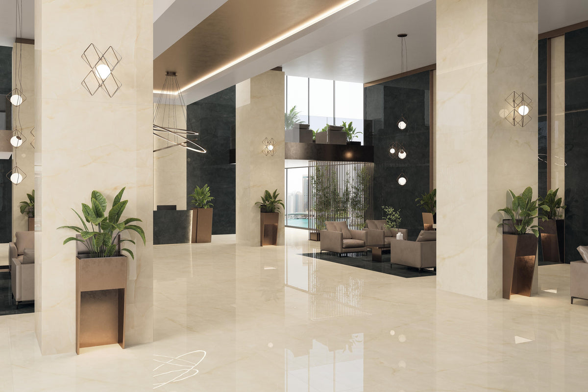 Carrelage effet Onyx Noir Obsidienne 240x120x0,9 cm Brillant Nerolio - Mur intérieur