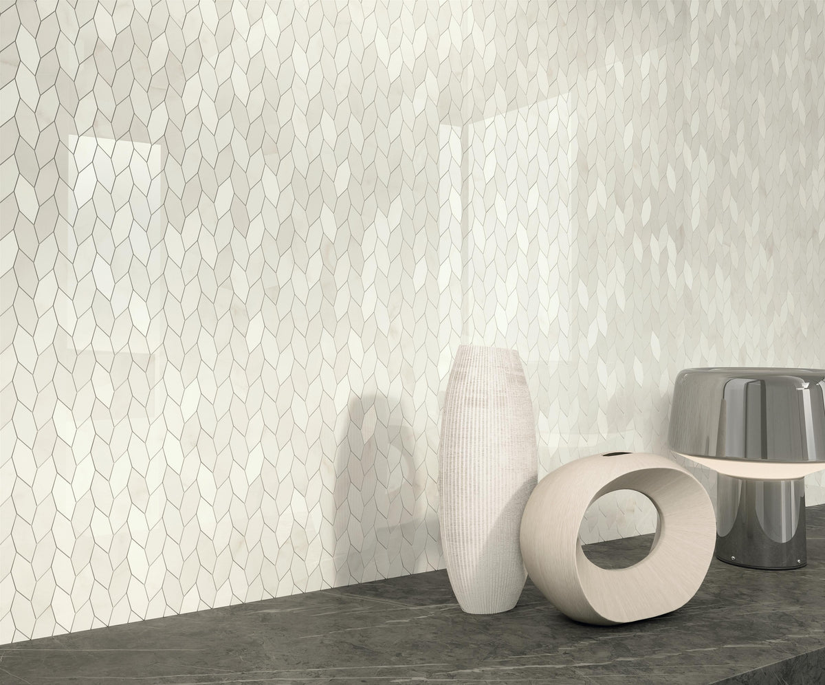 Mosaïque effet Marbre Blanc Calacatta Celeste Nav 30,5x30,5x0,85 cm Brillant Faventa - Mur intérieur