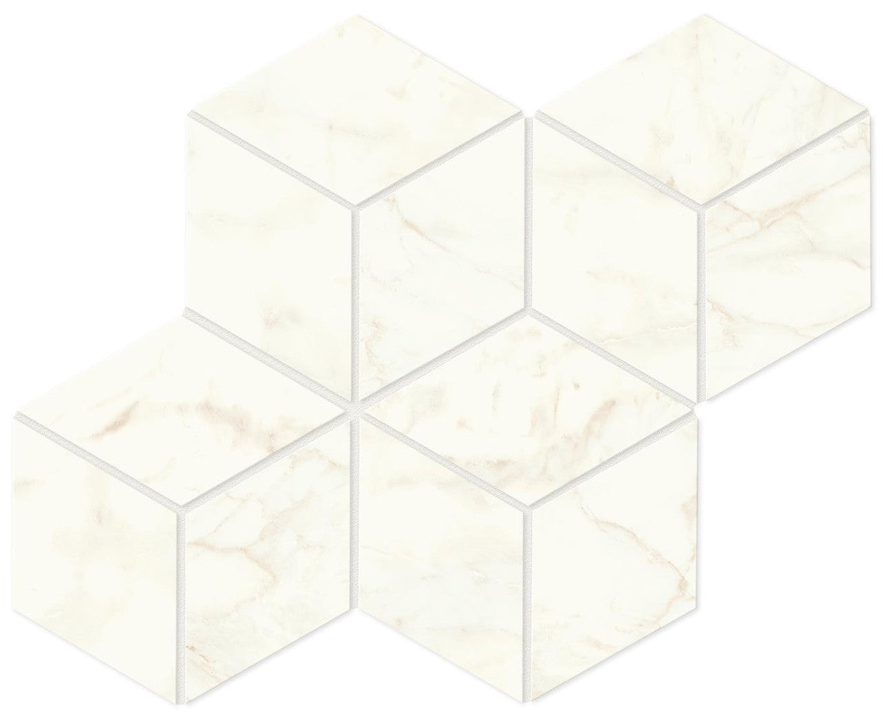 Mosaïque effet Marbre Blanc Calacatta Celeste Hexa Cube 35x30x0,9 cm Brillant Faventa - Mur intérieur