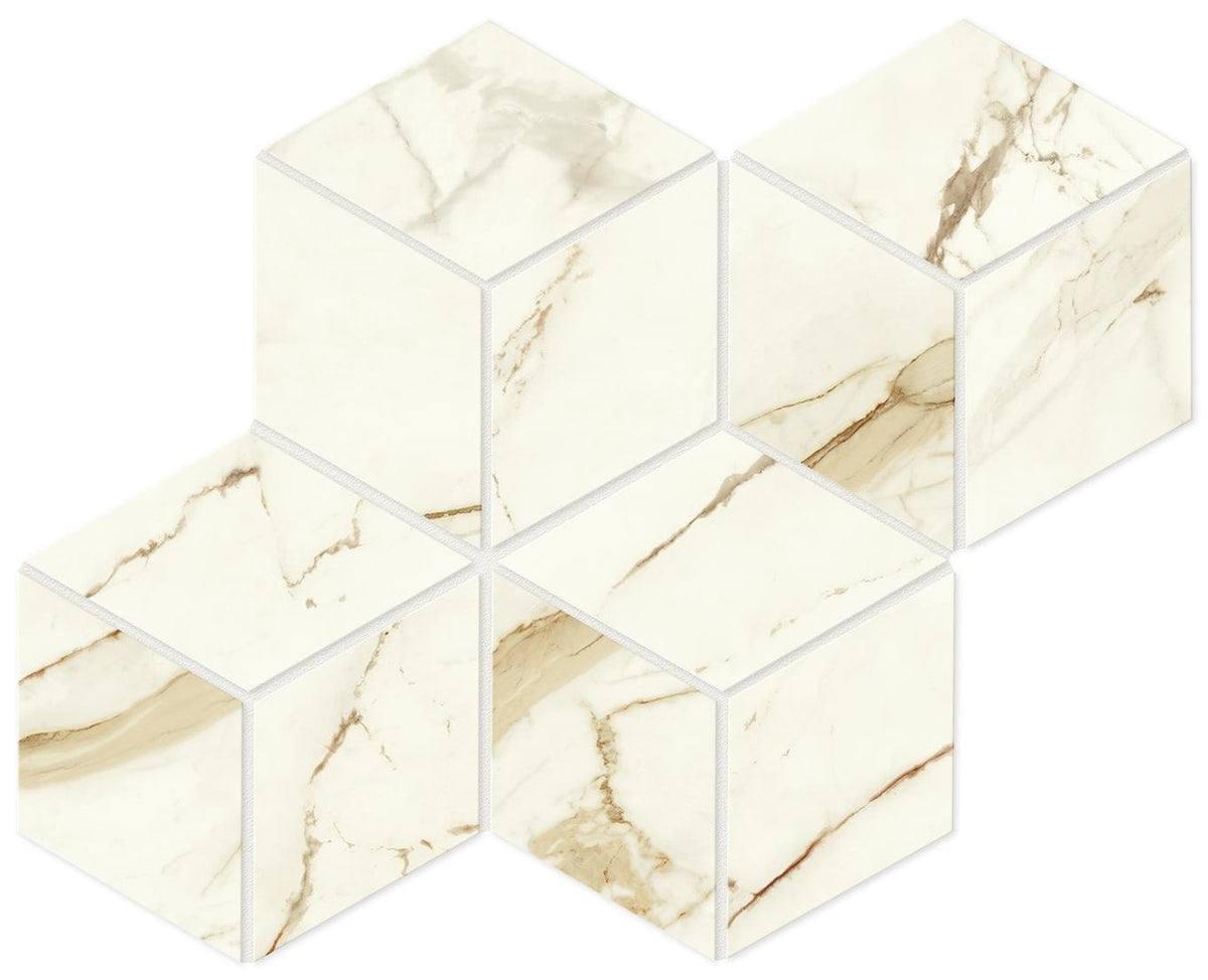 Mosaïque effet Marbre Blanc Calacatta Supreme Hexa Cube 35x30x0,9 cm Brillant Faventa - Mur intérieur