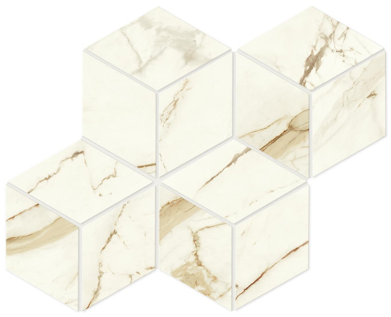 Mosaïque effet Marbre Blanc Calacatta Supreme Hexa Cube 35x30x0,9 cm Brillant Faventa - Mur intérieur