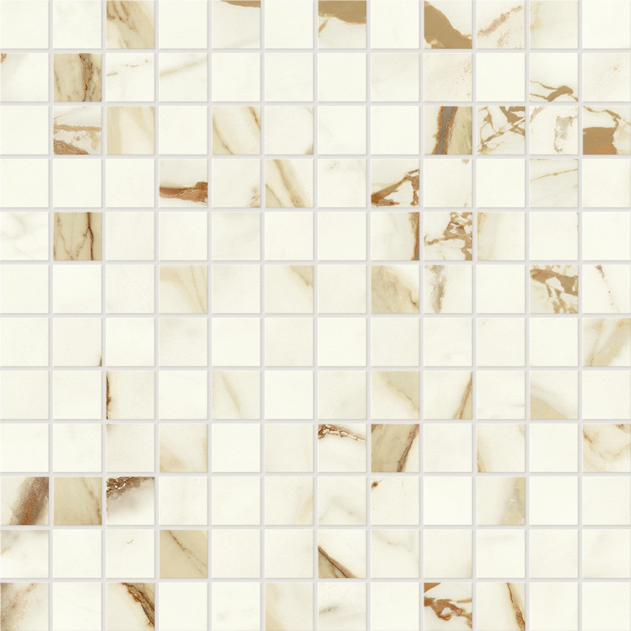 Mosaïque effet Marbre Blanc Calacatta Supreme 2,3x2,3 cm Quadra 30x30x0,9 cm Brillant Faventa - Sol et mur intérieur