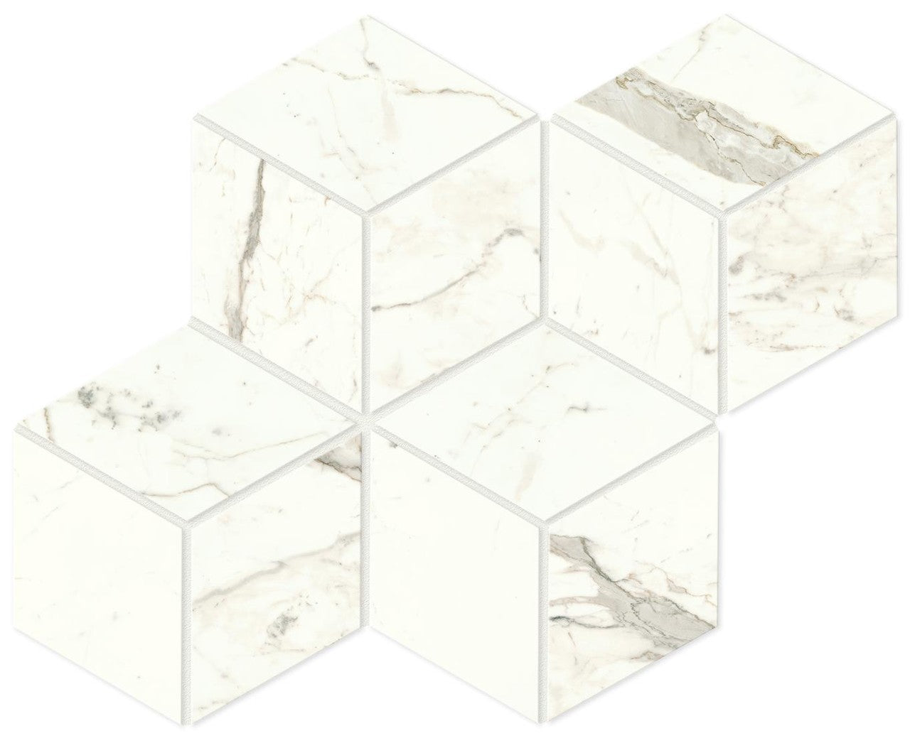 Mosaïque effet Marbre Blanc Calacatta Prima Hexa Cube 35x30x0,9 cm Mat Faventa - Mur intérieur