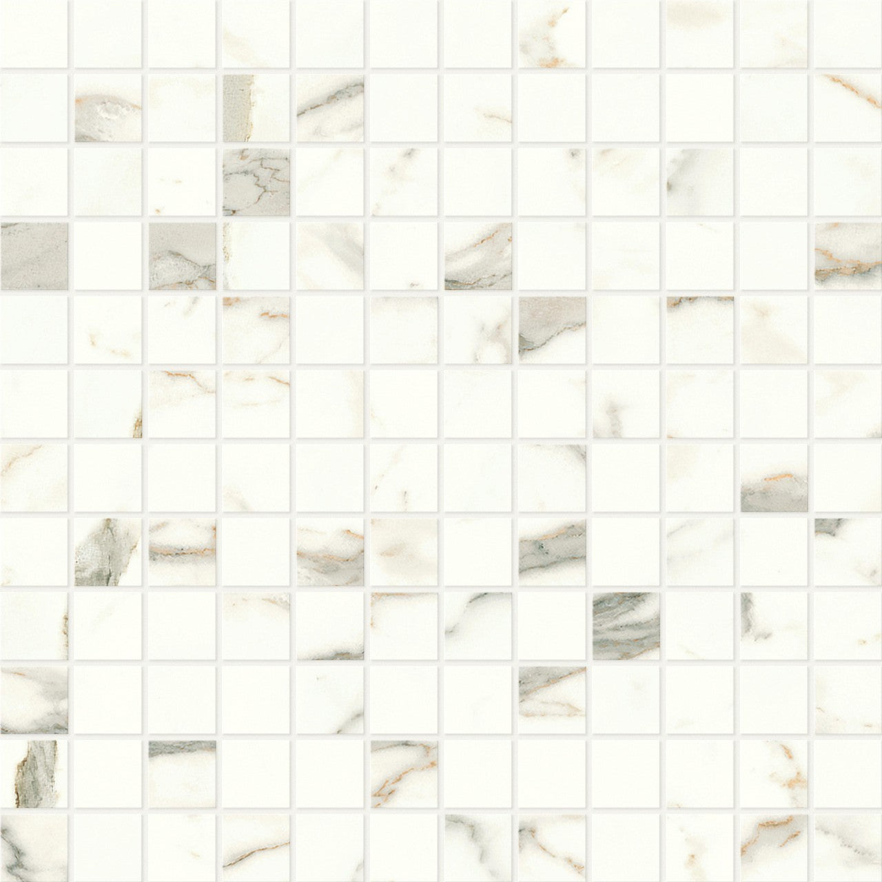 Mosaïque effet Marbre Blanc Calacatta Prima 2,3x2,3 cm Quadra 30x30x0,9 cm Brillant Faventa - Sol et mur intérieur