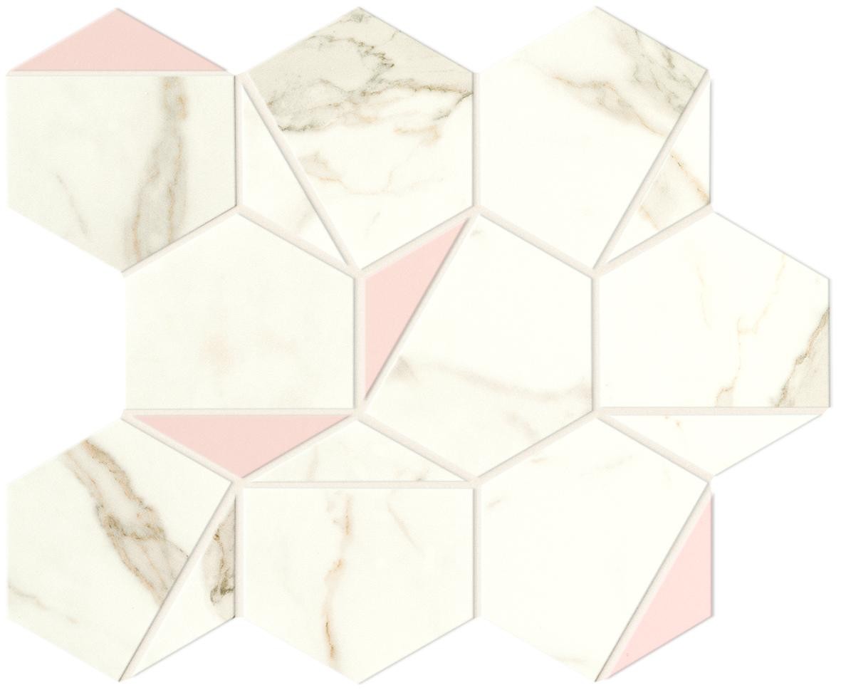 Mosaïque effet Marbre Blanc Calacatta Prima Hexa 29x25,1x0,85 cm Silk Faventa - Mur intérieur