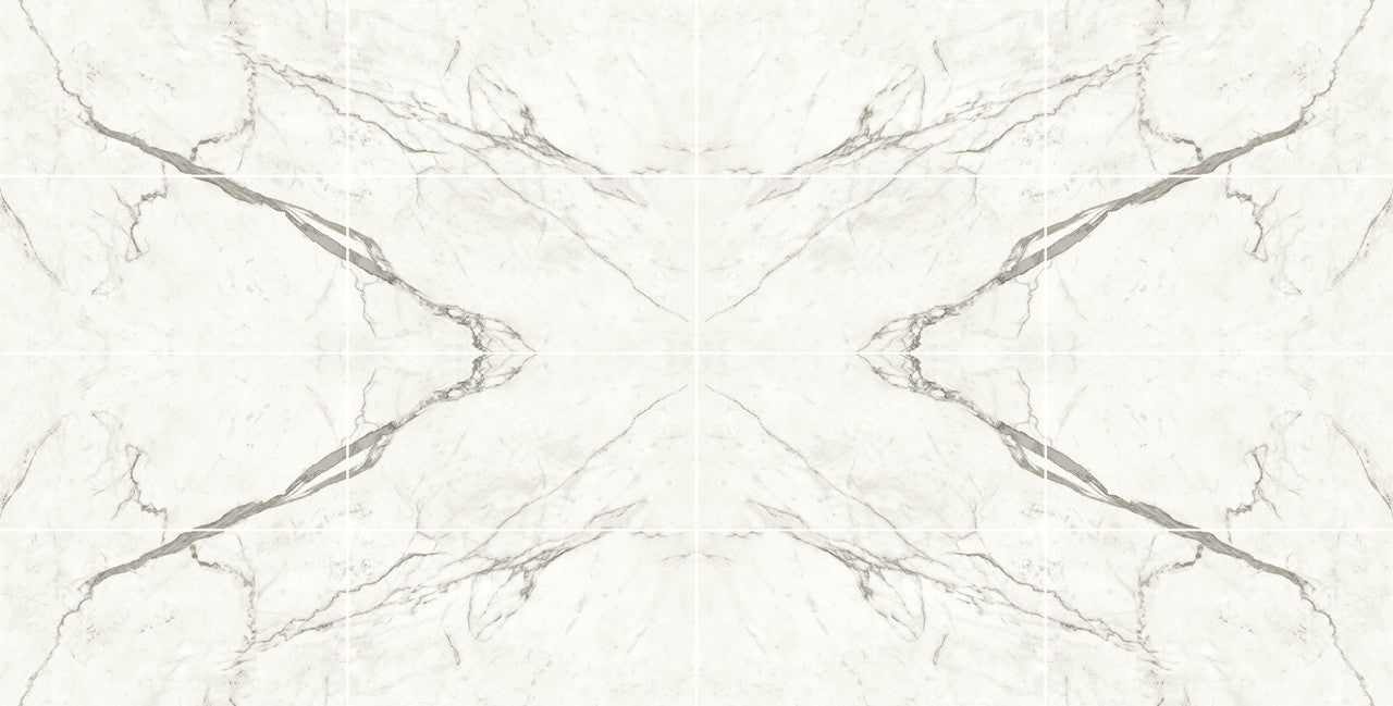Carrelage effet Marbre Blanc Calacatta Majestic Bookmatch 150x75x0,9 cm Brillant Faventa - Sol et mur intérieur