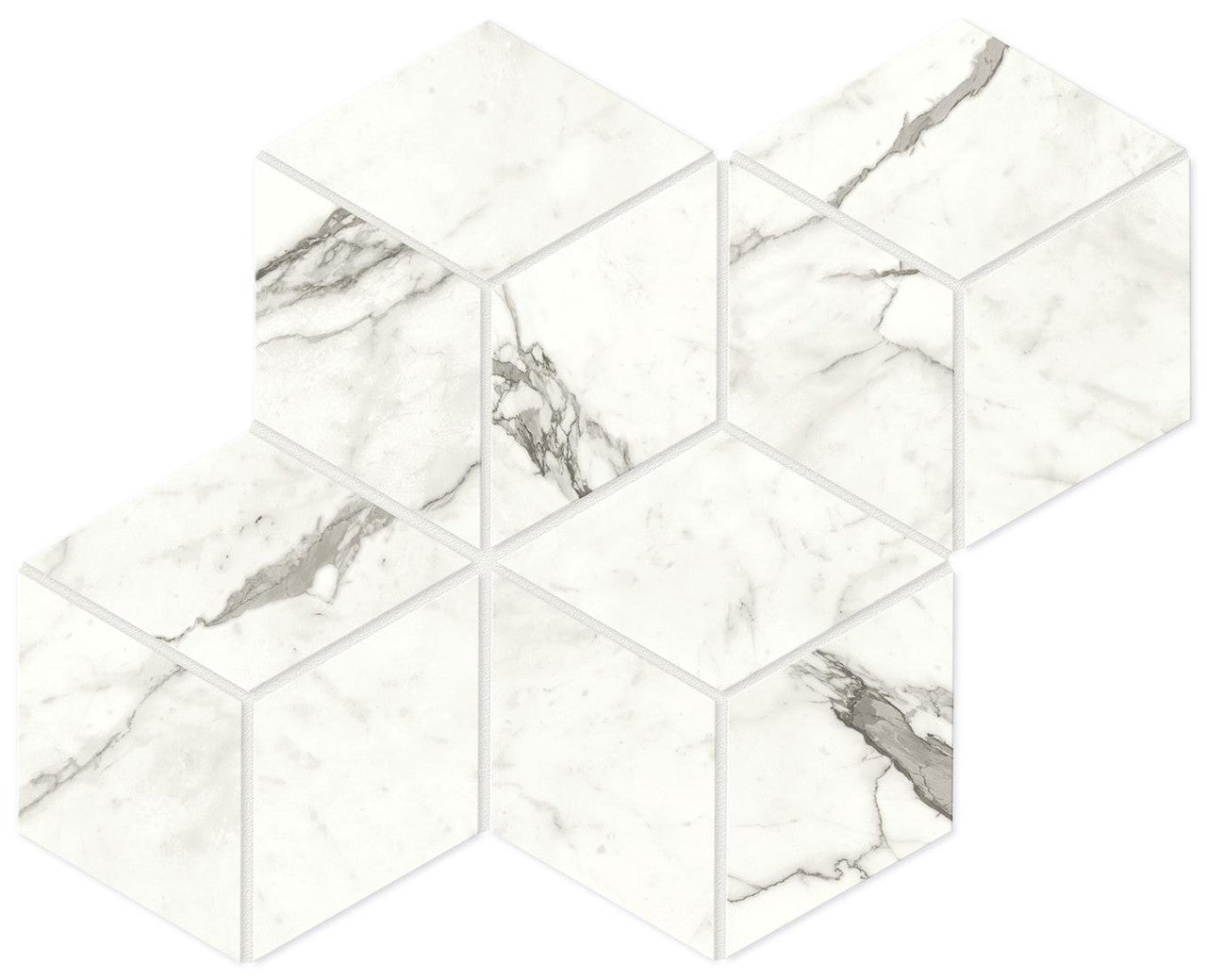 Mosaïque effet Marbre Blanc Calacatta Majestic Hexa Cube 35x30x0,9 cm Mat Faventa - Mur intérieur