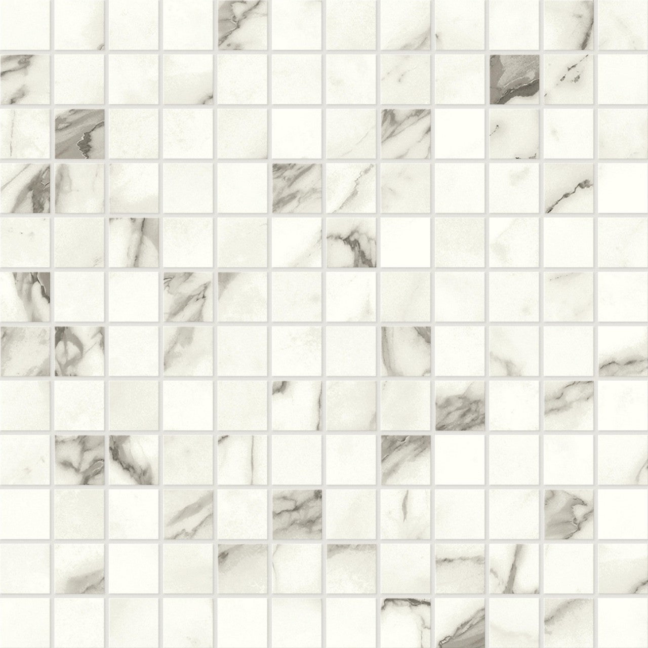 Mosaïque effet Marbre Blanc Calacatta Majestic 2,3x2,3 cm Quadra 30x30x0,9 cm Brillant Faventa - Sol et mur intérieur