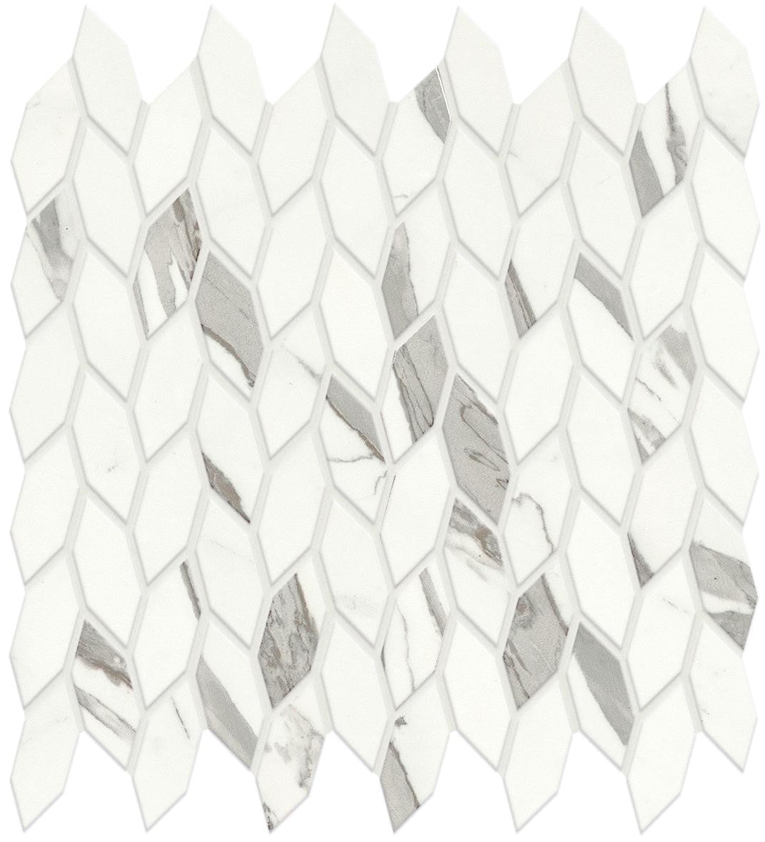 Mosaïque effet Marbre Blanc Calacatta Majestic Nav 30,5x30,5x0,85 cm Silk Faventa - Mur intérieur