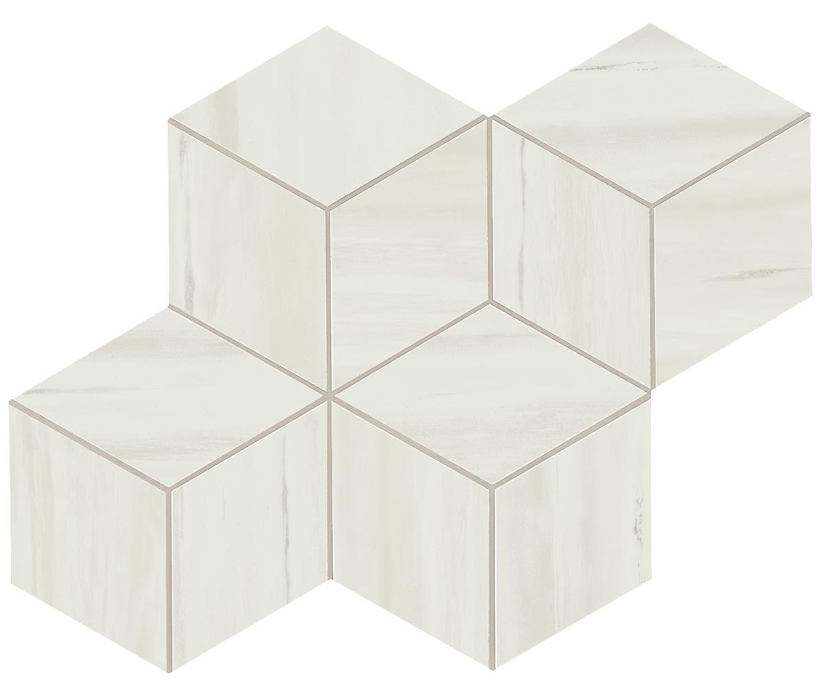 Mosaïque effet Marbre Blanc Dolomite Hexa Cube 35x30x0,95 cm Brillant Marvillo - Mur intérieur