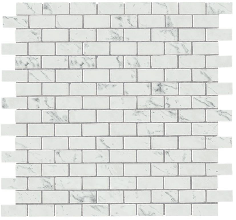 Mosaïque effet Marbre Blanc Carrare 3,5x1,7 cm Rect 29,8x29,8x0,95 cm Brillant Marvillo - Sol et mur intérieur