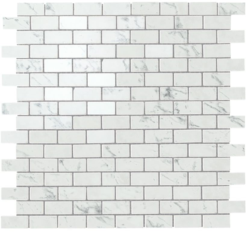 Mosaïque effet Marbre Blanc Carrare 3,5x1,7 cm Rect 29,8x29,8x0,95 cm Brillant Marvillo - Sol et mur intérieur