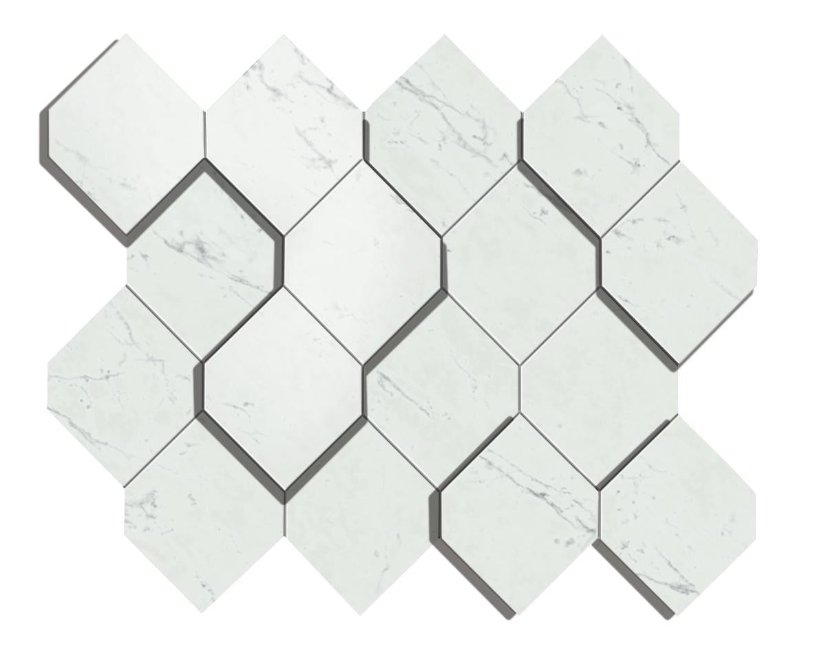 Mosaïque effet Marbre 3D Blanc Carrare Hexa 35,3x28,2x0,95 cm Brillant Marvillo - Mur intérieur