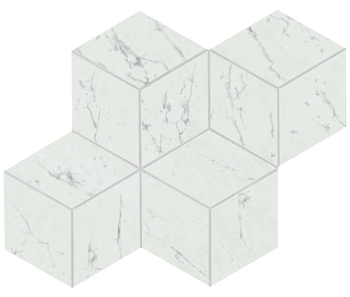 Mosaïque effet Marbre Blanc Carrare Hexa Cube 35x30x0,95 cm Brillant Marvillo - Mur intérieur