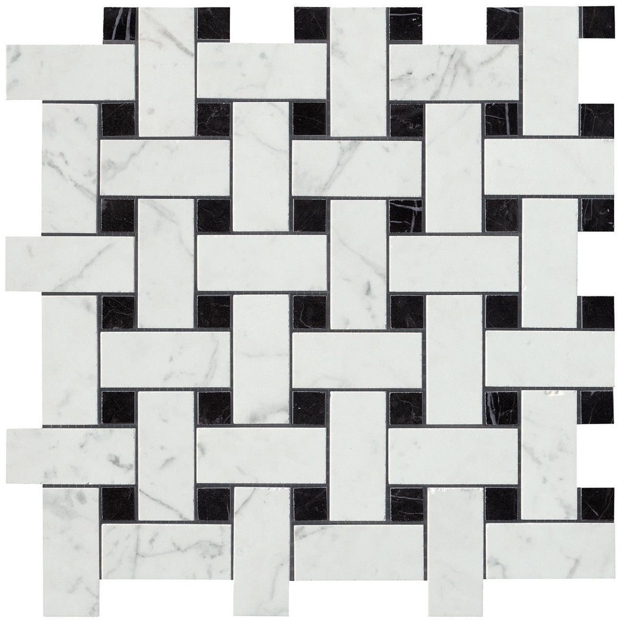 Mosaïque effet Marbre Blanc Carrare Treccia 30x30x0,95 cm Brillant Marvillo - Mur intérieur