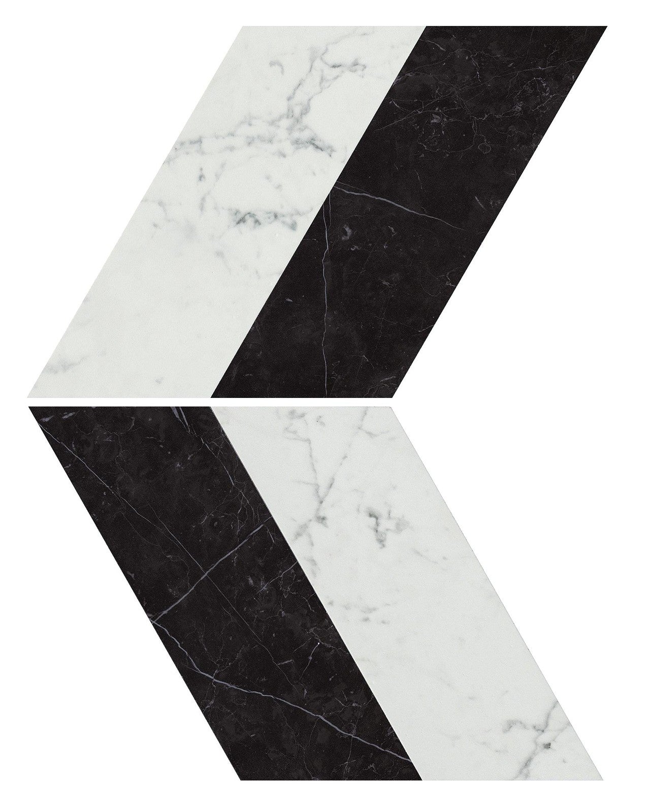 Mosaïque effet Marbre Blanc Carrare / Noir Marquina Chevron 22,9x22,5x0,95 cm Brillant Marvillo - Mur intérieur