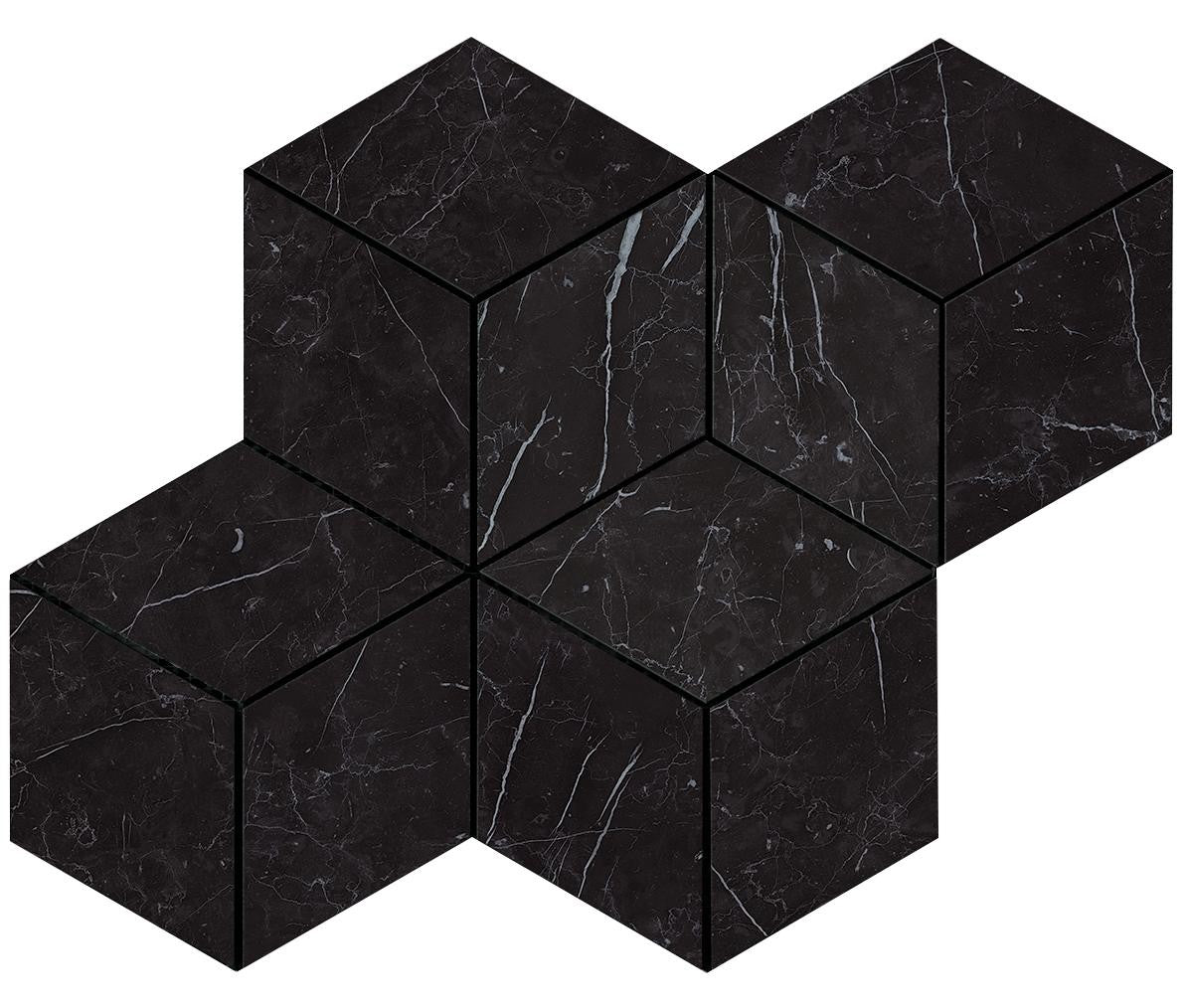 Mosaïque effet Marbre Noir Marquina Hexa Cube 35x30x0,95 cm Brillant Marvillo - Mur intérieur