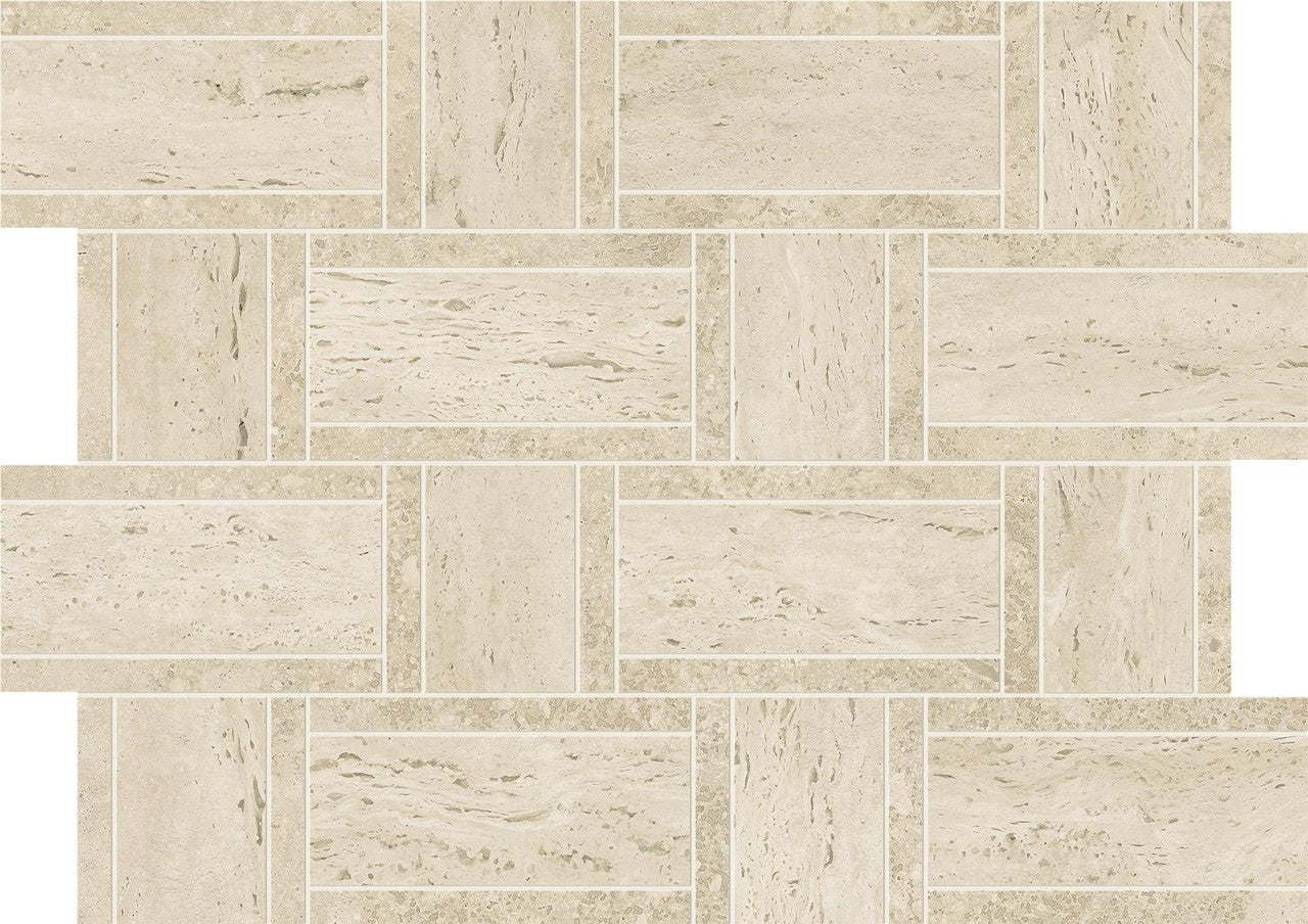 Mosaïque effet Travertin Grège Treccia 47x35x0,9 cm Mat Neravio - Mur intérieur