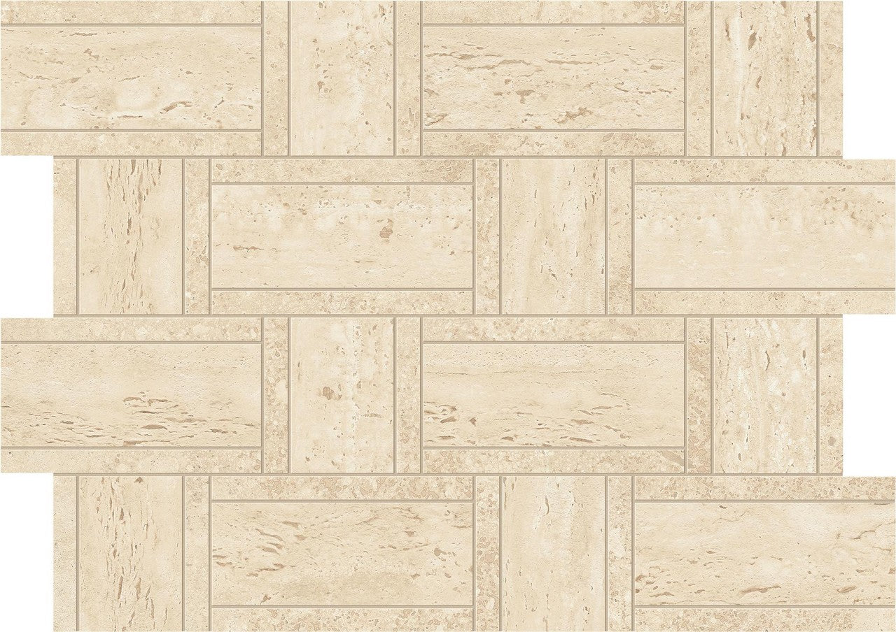 Mosaïque effet Travertin Beige Treccia 47x35x0,9 cm Mat Neravio - Mur intérieur