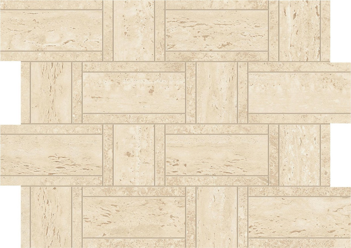 Mosaïque effet Travertin Beige Treccia 47x35x0,9 cm Mat Neravio - Mur intérieur