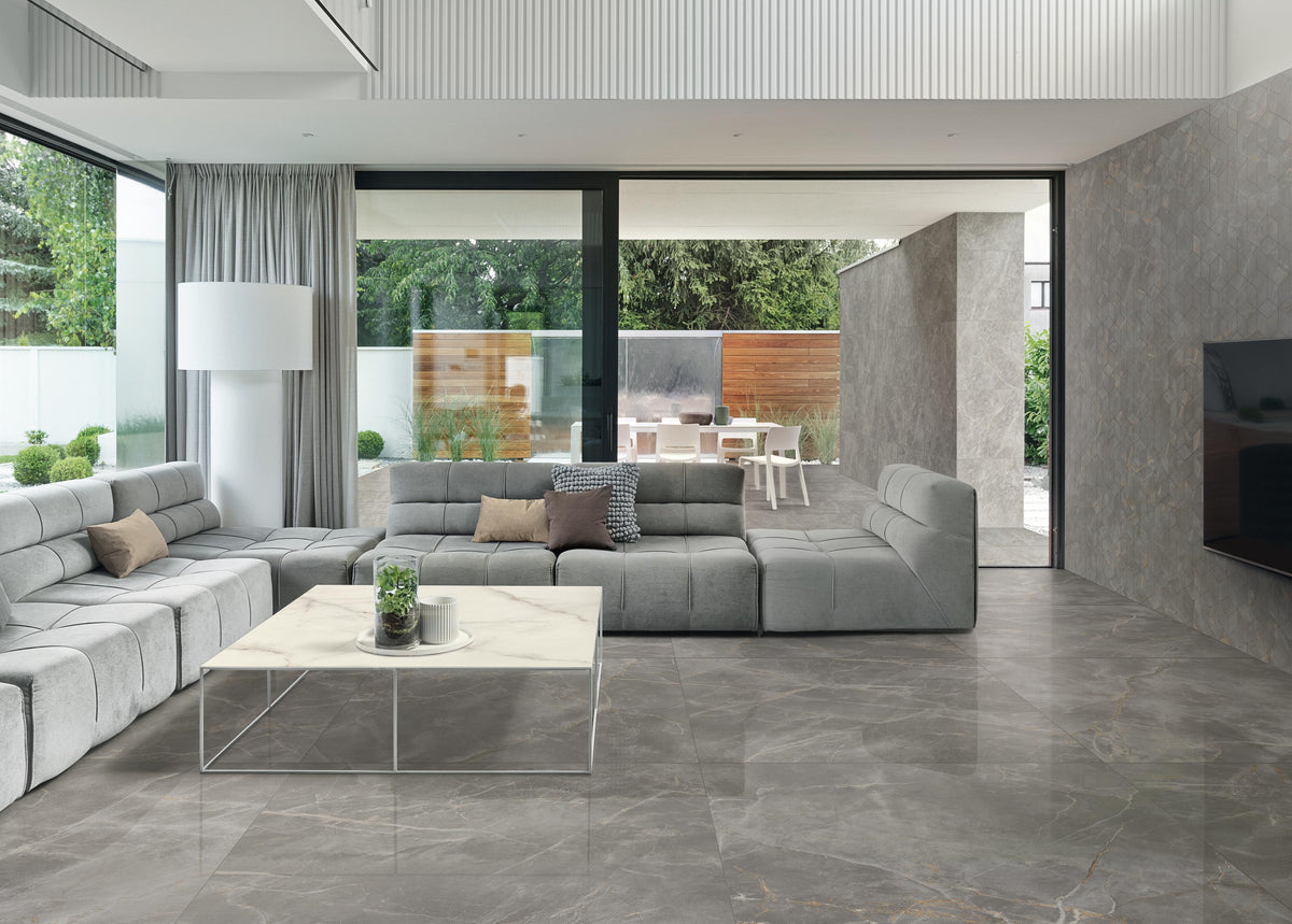 Mosaïque effet Marbre Gris Titan Hexa Cube 35x30x0,9 cm Silk Montira - Mur intérieur