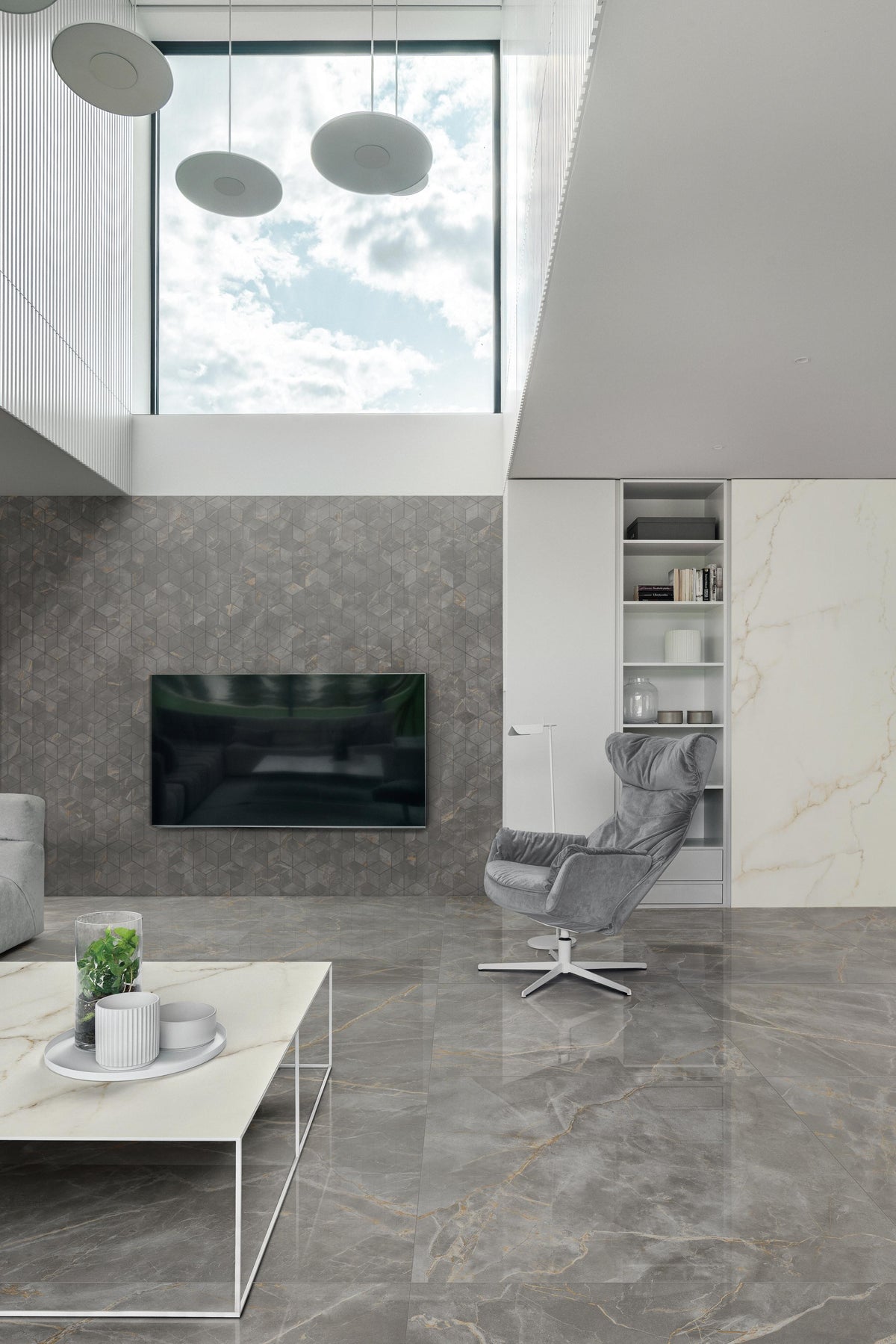 Mosaïque effet Marbre Gris Titan Hexa Cube 35x30x0,9 cm Silk Montira - Mur intérieur