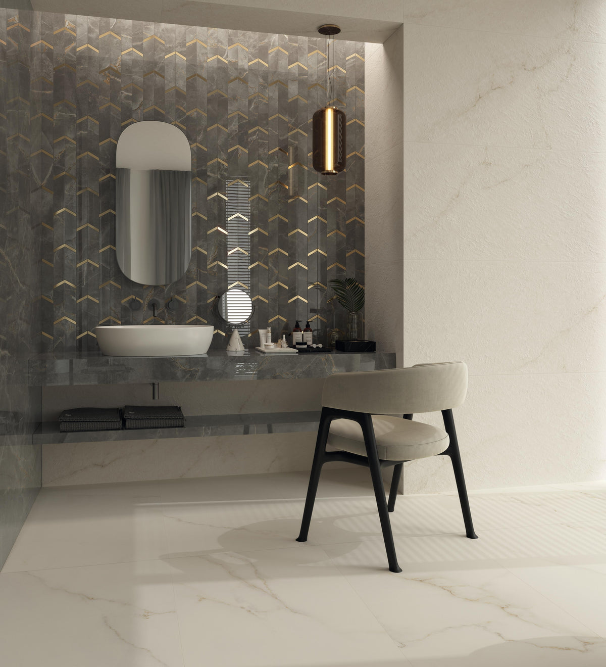 Mosaïque effet Marbre Gris Titan Arrow 46,3x19,2x0,9 cm Brillant Montira - Mur intérieur