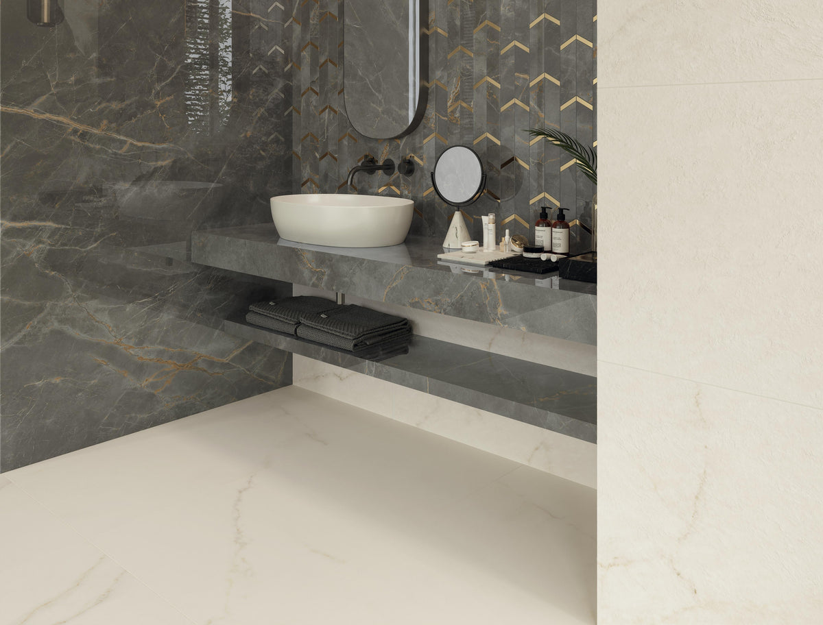 Mosaïque effet Marbre Gris Titan Arrow 46,3x19,2x0,9 cm Brillant Montira - Mur intérieur