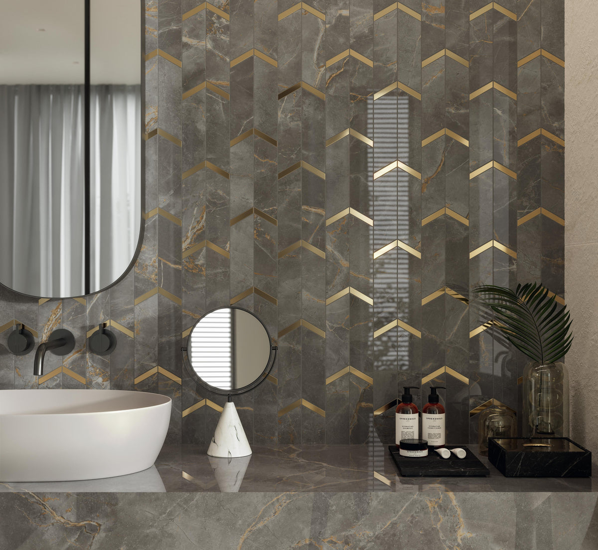 Mosaïque effet Marbre Gris Titan Arrow 46,3x19,2x0,9 cm Brillant Montira - Mur intérieur