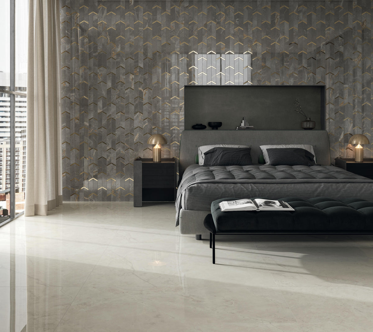 Mosaïque effet Marbre Gris Titan Arrow 46,3x19,2x0,9 cm Brillant Montira - Mur intérieur