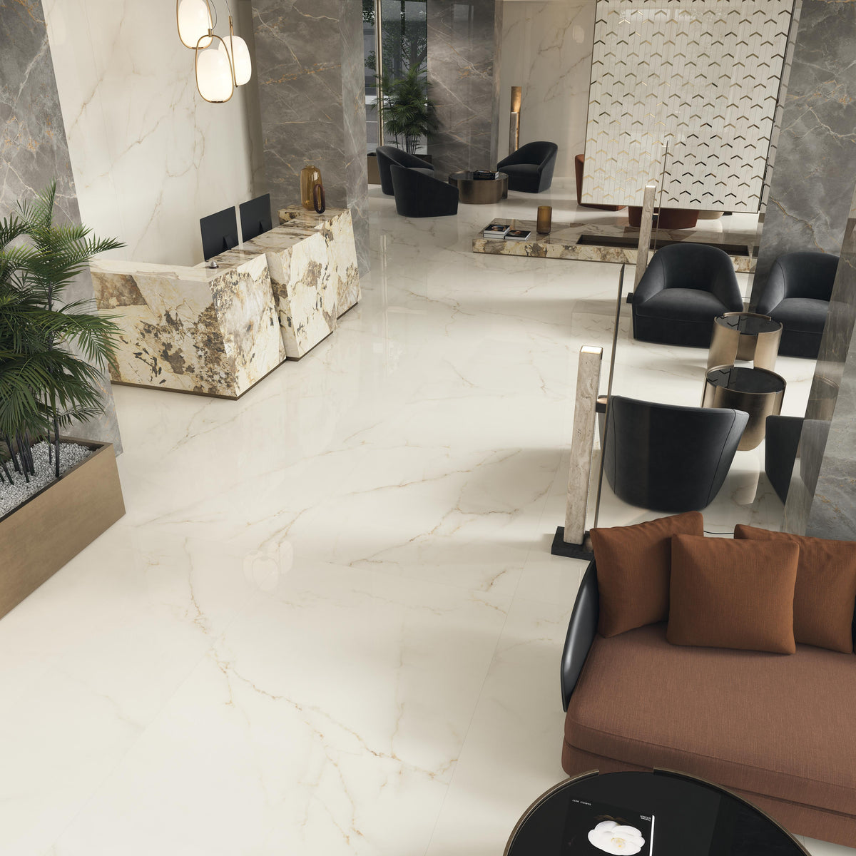 Mosaïque effet Marbre Blanc Calacatta Divino Arrow 46,3x19,2x0,9 cm Brillant Montira - Mur intérieur