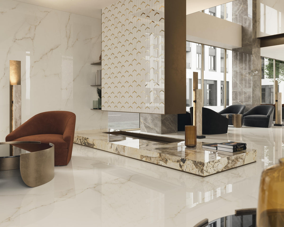 Mosaïque effet Marbre Blanc Calacatta Divino Arrow 46,3x19,2x0,9 cm Brillant Montira - Mur intérieur