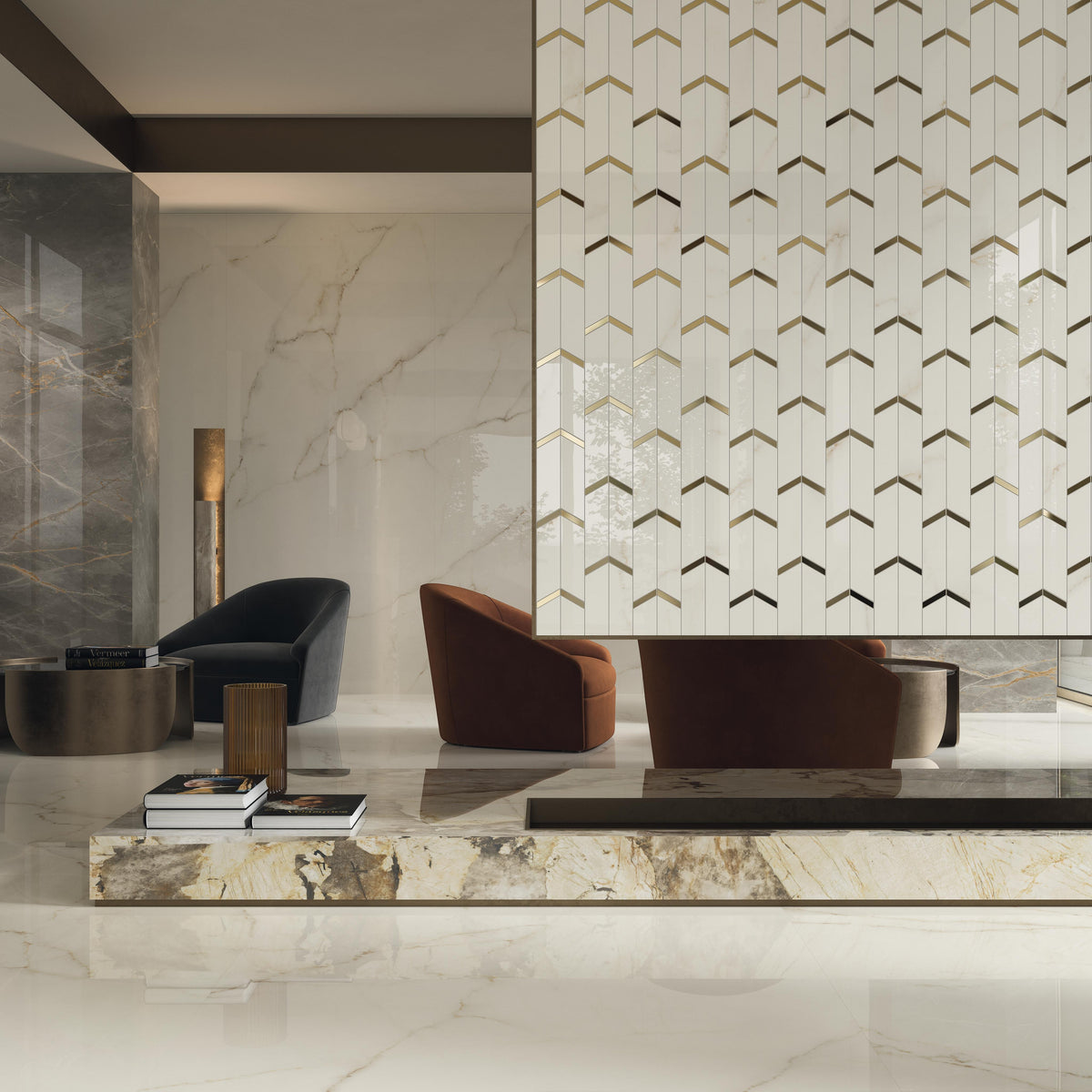 Mosaïque effet Marbre Blanc Calacatta Divino Arrow 46,3x19,2x0,9 cm Brillant Montira - Mur intérieur