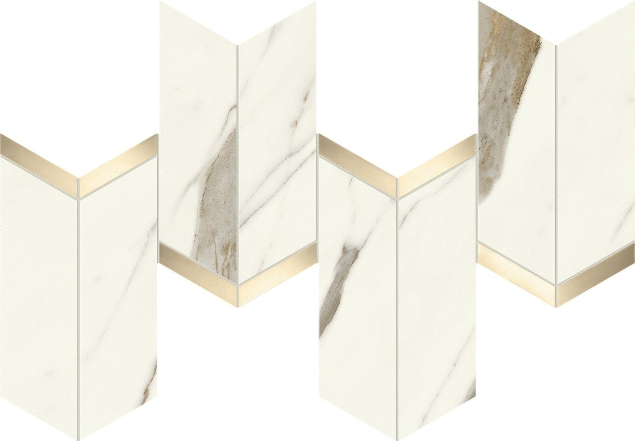 Mosaïque effet Marbre Blanc Calacatta Alba Arrow 46,3x19,2x0,9 cm Brillant Montira - Mur intérieur