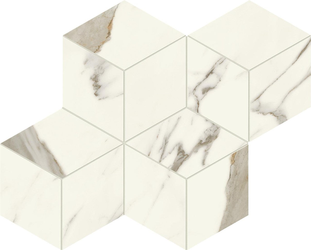 Mosaïque effet Marbre Blanc Calacatta Alba Hexa Cube 35x30x0,9 cm Silk Montira - Mur intérieur