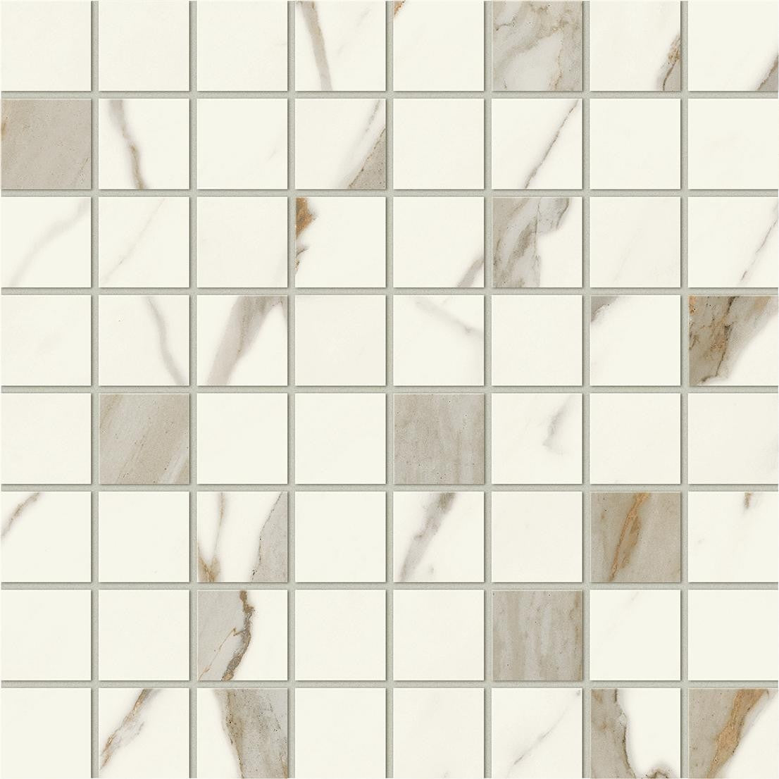 Mosaïque effet Marbre Blanc Calacatta Alba 3,5x3,5 cm Quadra 30x30x0,9 cm Mat Montira - Sol et mur intérieur