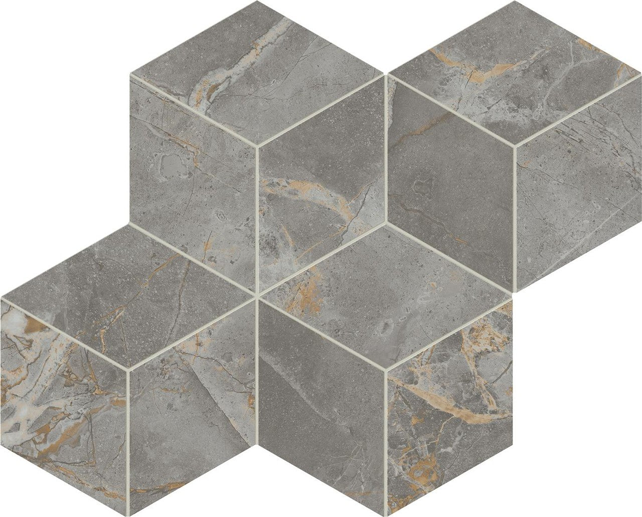 Mosaïque effet Marbre Gris Titan Hexa Cube 35x30x0,9 cm Silk Montira - Mur intérieur