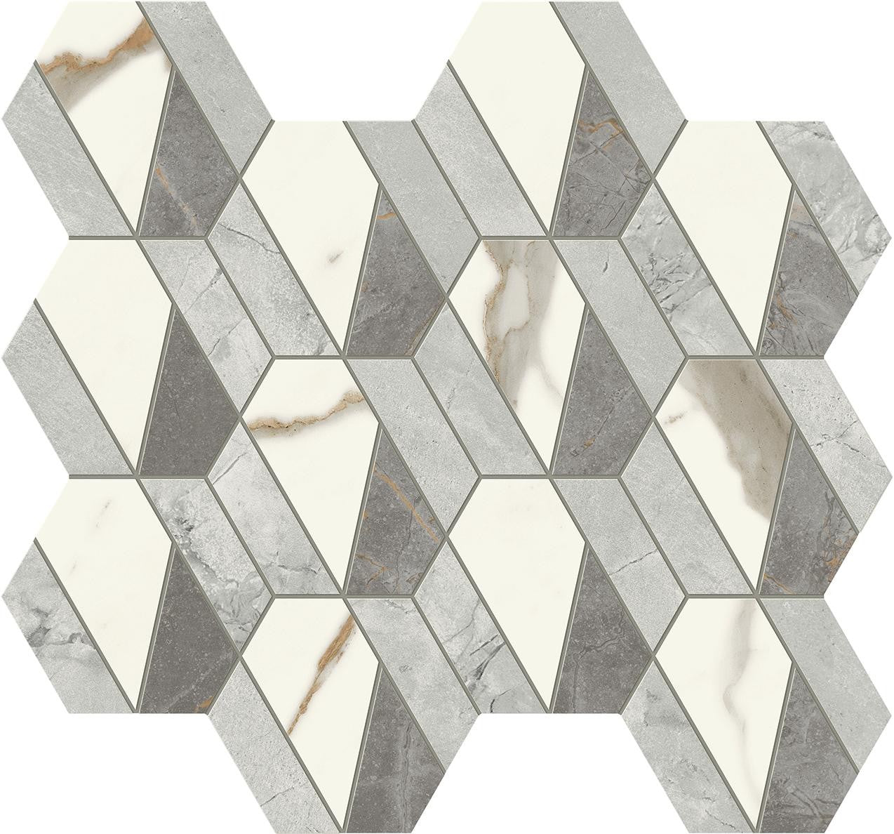 Mosaïque effet Marbre Mix Hexa 37,2x32,2x0,9 cm Brillant Montira - Mur intérieur