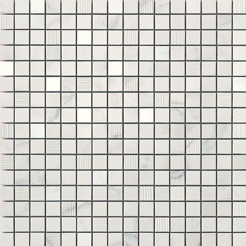 Mosaïque effet Marbre Blanc Calacatta Extra 1,7x1,7 cm Quadra 30,5x30,5x0,85 cm Brillant Clarenza - Mur intérieur