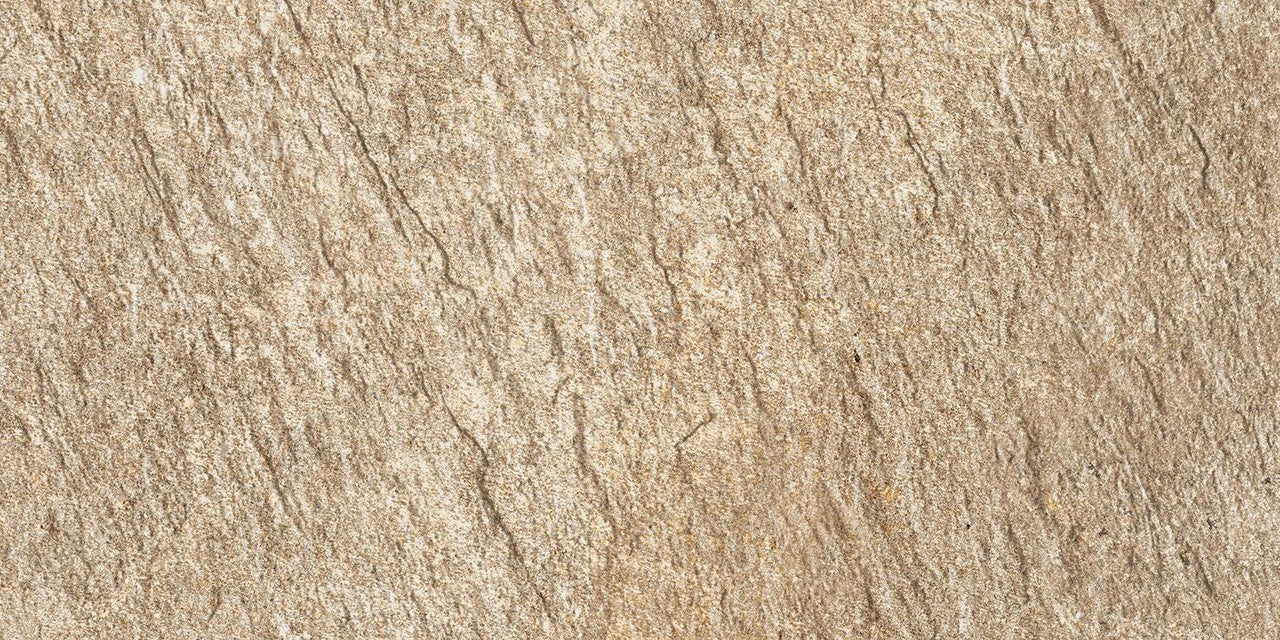 Carrelage effet Pierre Quartzite Beige Doré 60x30x0,9 cm Brut Salvero - Sol extérieur
