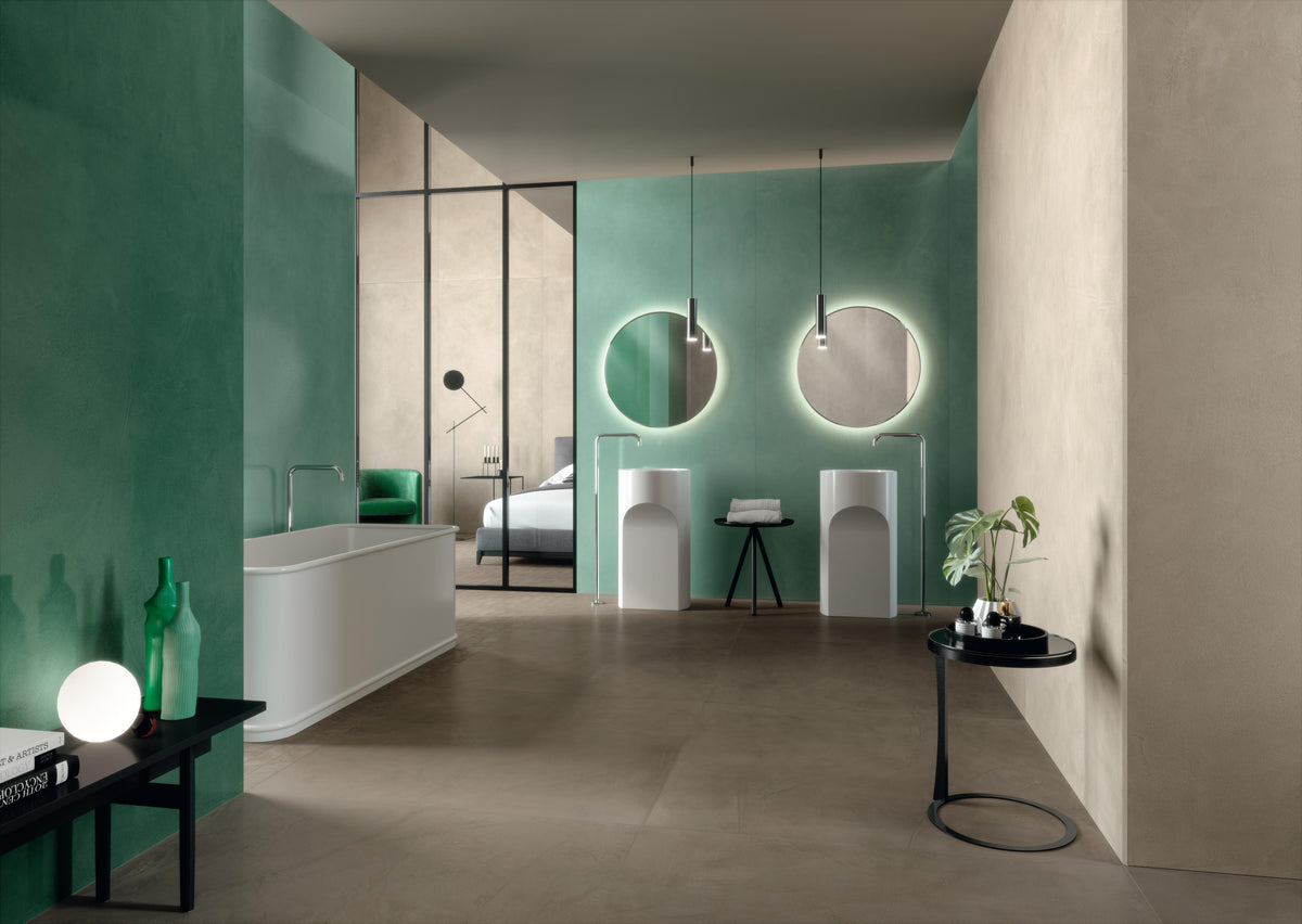 Carrelage effet Enduit Vert Pin 278x120x0,6 cm Mat Calviro - Mur intérieur