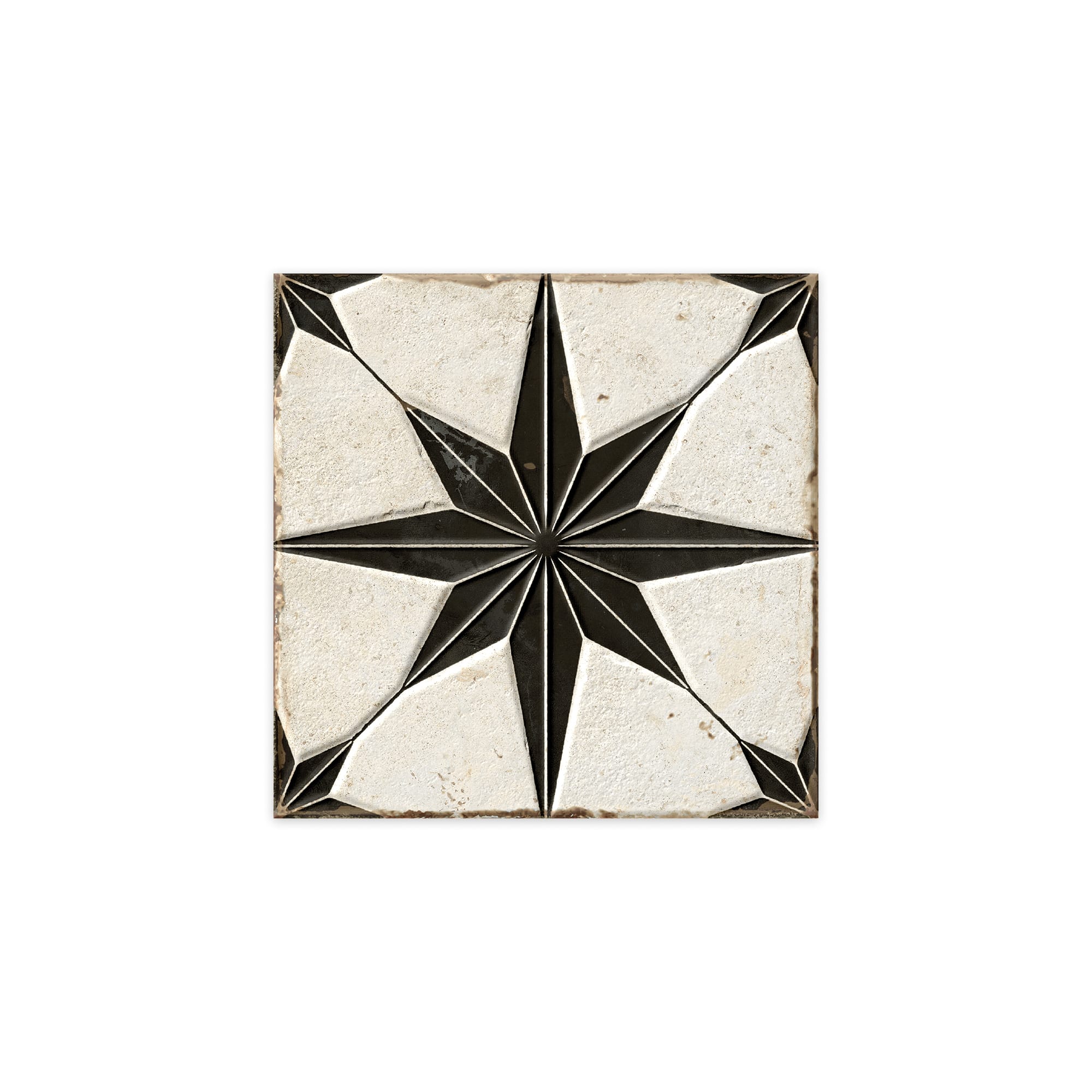 Carrelage Vintage effet Carreau ciment 3D Etoile Noire et Fond Blanc 22,3x22,3x0,9 cm Sparta - Sol et mur intérieur