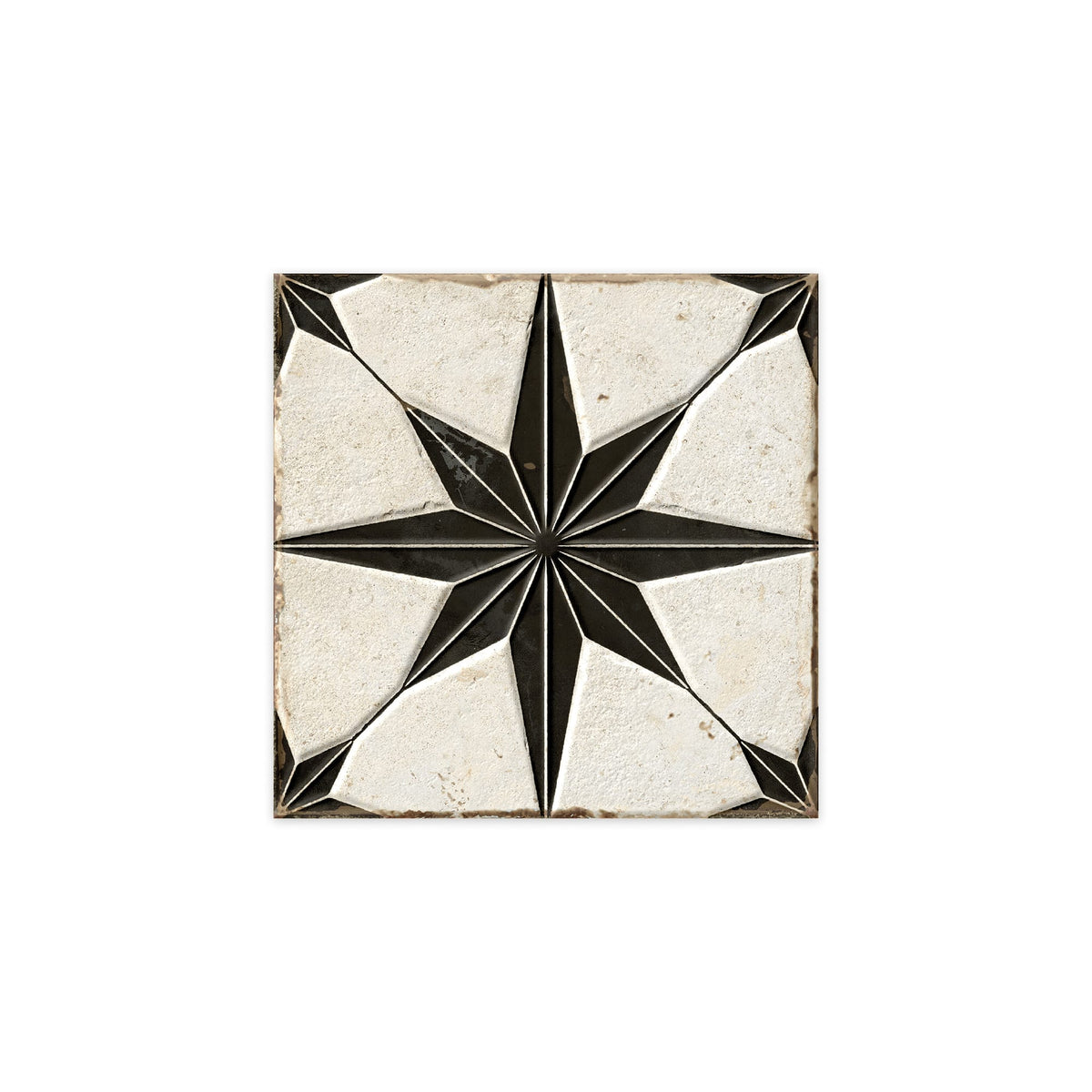 Carrelage Vintage effet Carreau ciment 3D Etoile Noire et Fond Blanc 22,3x22,3x0,9 cm Sparta - Sol et mur intérieur