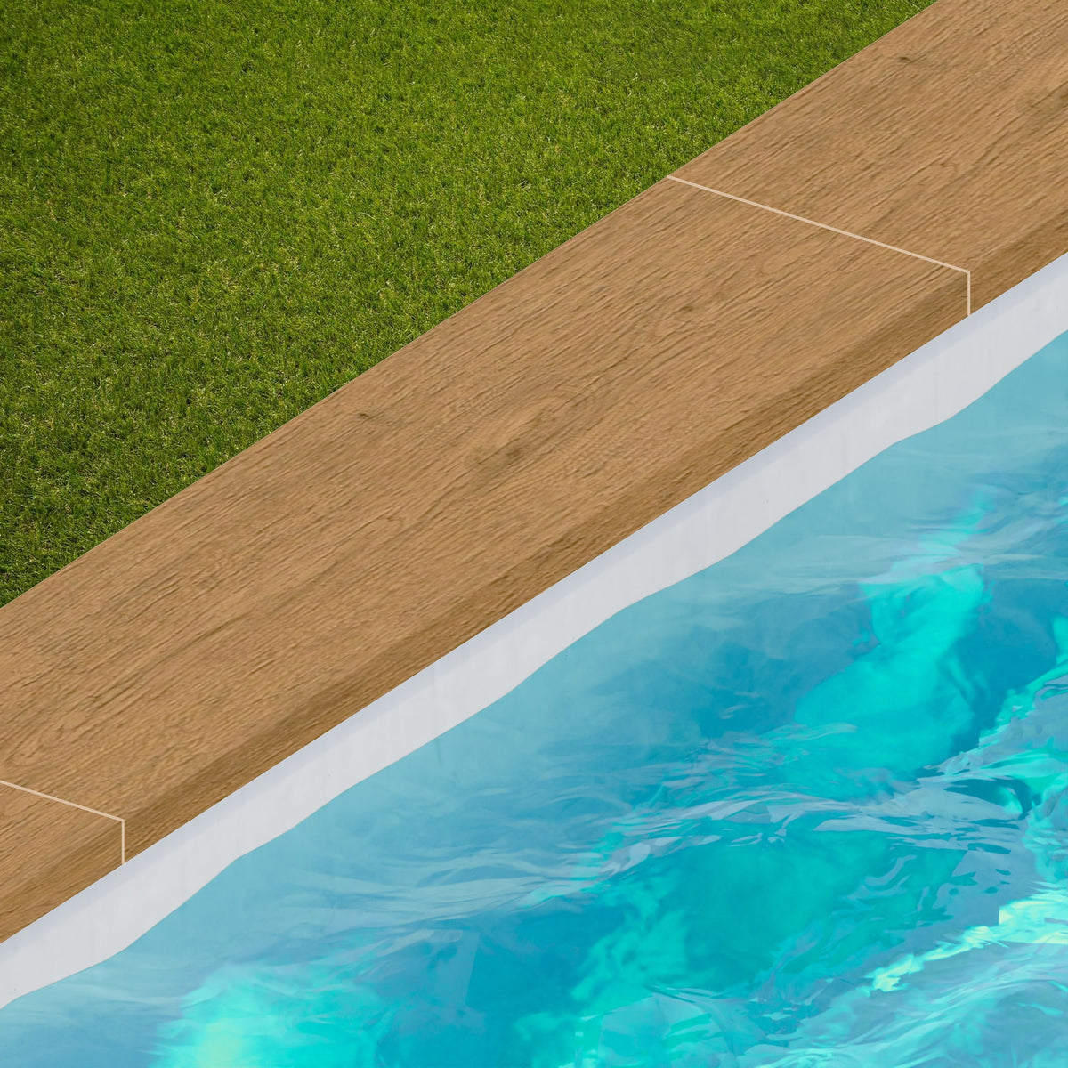 Margelle de piscine effet Bois Chêne Miel Rustic 120x30x2 cm Bord Droit avec retombée Forenza